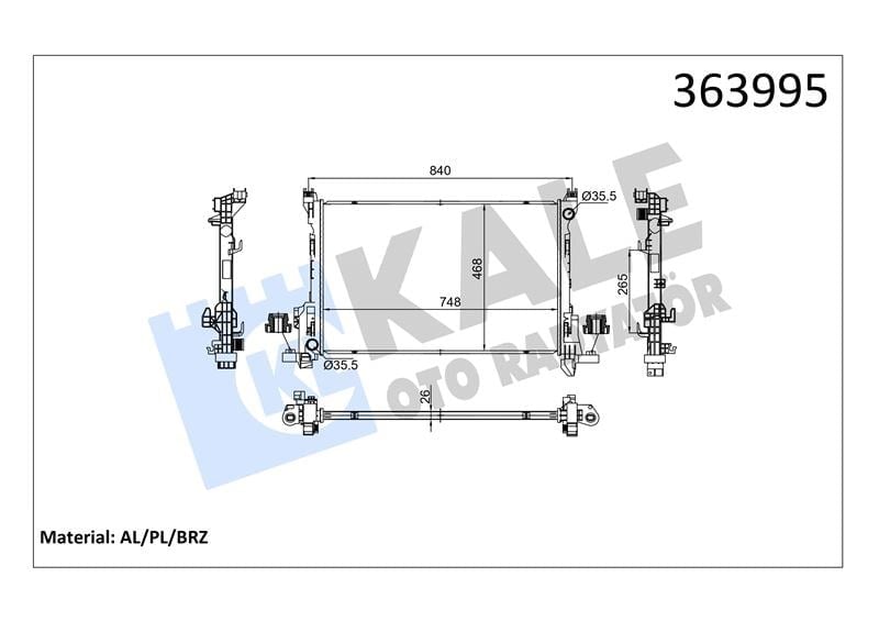 RADYATÖR RENAULT TRAFIC III 2.0DCI M9R 19=> EURO6 (MT) [BRAZING] [748X468X26] AL/BRZ 748×468X26 180129N 123.245