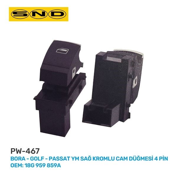 SAĞ KROMLU CAM DÜĞMESİ 4 PİN BORA GOLF PASSAT YM OEM: 18G 959 859A