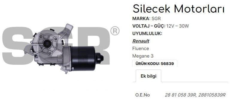 SİLECEK MOTORU FLUENCE - MEGANE 3 288105839R