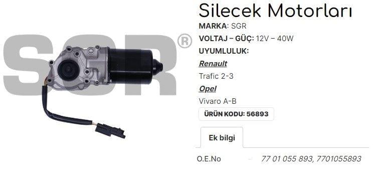 SİLECEK MOTORU TRAFIC 2-3 - OPEL VIVARO A-B 7701055893