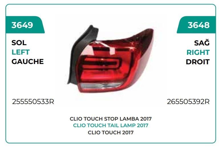 STOP LAMBASI ALT BAKALİTİ SOL İÇ DIŞ TAKIM 2013 --> CLİO IV HATCHBACK