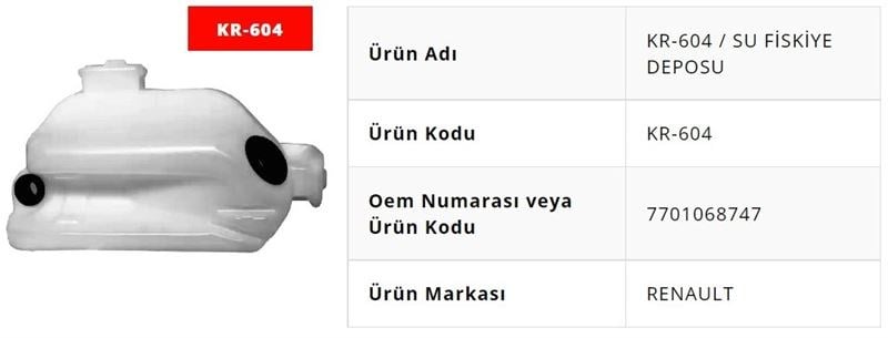 SU FİSKİYE DEPOSU KANGOO 3