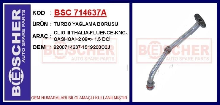 TURBO YAĞLAMA BORUSU CLIO III THALIA-FLUENCE-KNG-QASHQAI+2 08=> 1.5 DCİ ALÜMİNYUM BORU