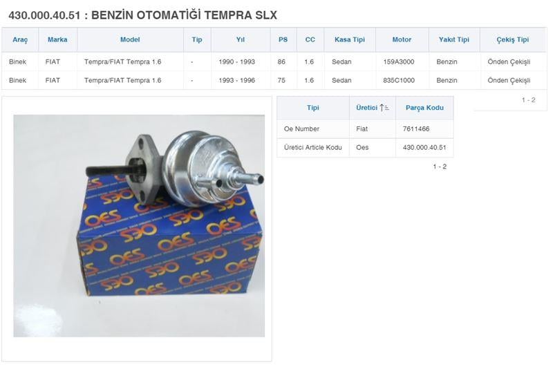 BENZİN OTOMATİĞİ TEMPRA 1400-1600 TIPO 1.4-1.6 UNO 1370-R89 M131 DKŞ 1600CC 247147
