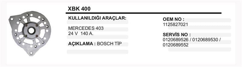 BOSCH TIP. MERCEDES 403 24V 140A BILYA KAPAGI