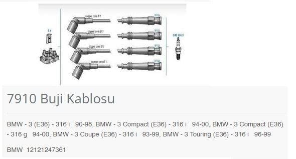 BUJİ KABLOSU BMW - 3 E36 - 316 İ 90-98. BMW - 3 CO MPACT E36 - 316 İ 94-00. BMW - 3 COMPACT E36 - 316 G 94-00. BMW - 3 COUPE E36 - 316 İ 93-99. BMW - 3 TOURİNG E36 - 316 İ 96-99