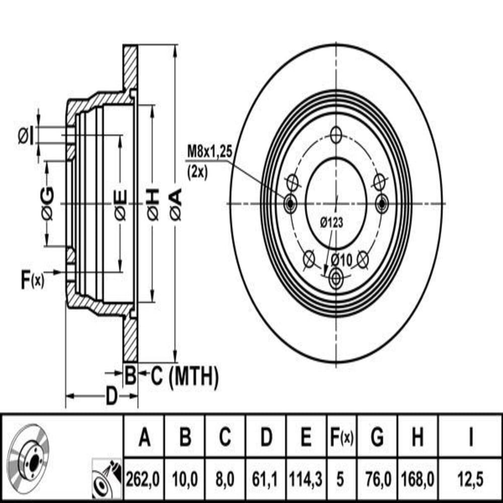 FREN DISKI ARKA DUZ-(262-5)-(HYUNDAI: I30 08>11/IX35 11>13/KIA: CEED 08>11/SPOARTAGE 11>13 )