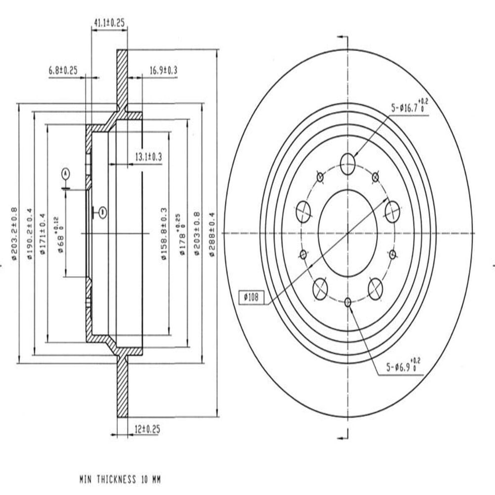 FREN DISK ARKA  288-5 ( VOLVO: S60 S80 00 -)