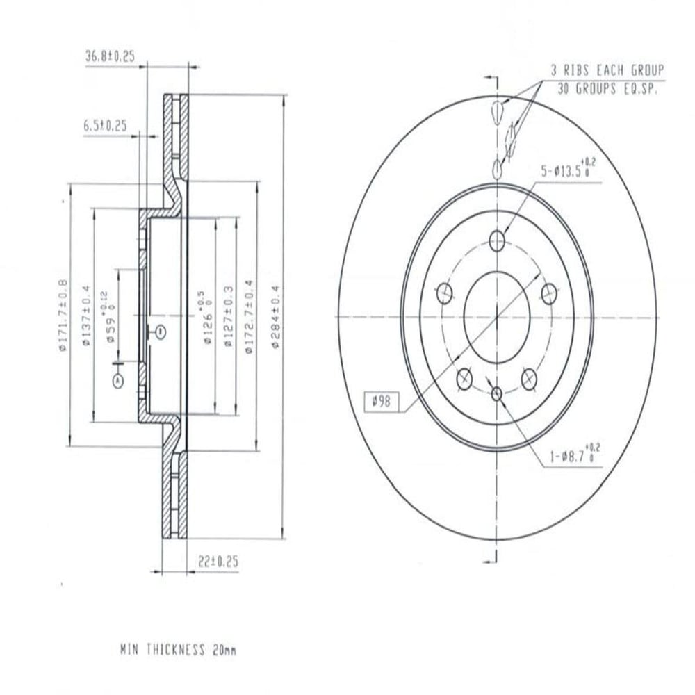 FREN DISK ON HAVA KANALLI 284-5-(FIAT : EGEA 1.3 MJT-1.6 MJT-1.4 16v-1.6 16v FIAT : 500L 1.6 MJT -1.4 2012>   )