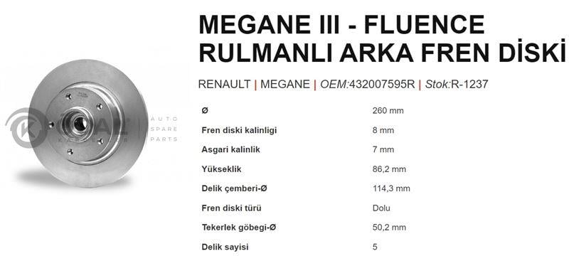FREN DİSKİ ARKA RULMANLI MEGANE III FLUENCE