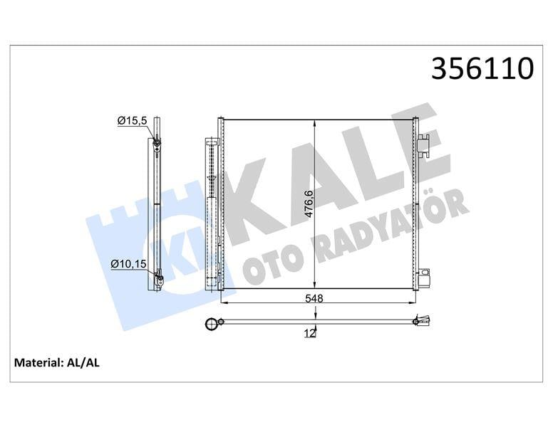 KONDENSER RENAULT KADJAR KOLEOS ESPACE 15=> - NISS AN QASHQAI X-TRAIL 13=> 1.2 1.5/1.6DCI (12V) (KURUTUCULU) [12MM] AL/BRZ