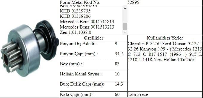 MARŞ DİŞLİSİ 9 DIŞ PD 250 OTOSAN 32.27