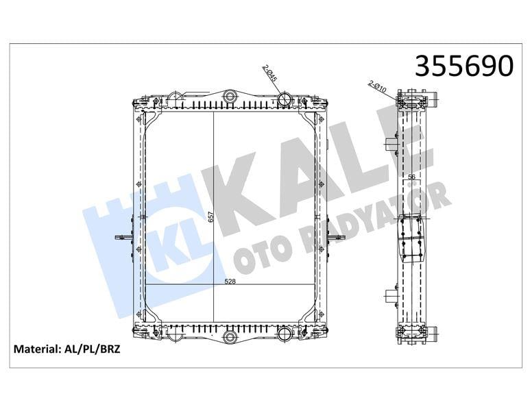 RADYATOR DAF DAF CF 65FA LF 55FA LF 55FAN LF 55FT - GNAF (X-SERISI) 2220L, 2221L, 2222L 01=> (MT) (ÇERÇEVELİ) 657×528×56