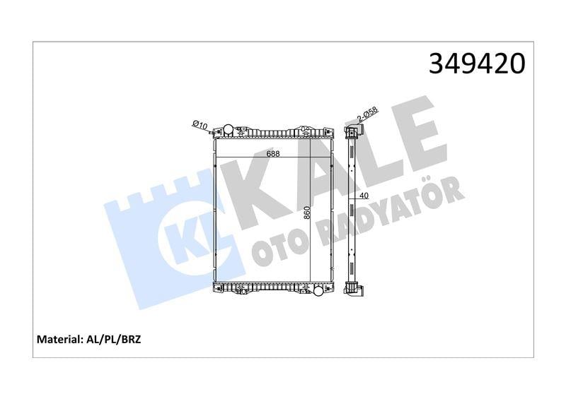 RADYATOR SCANIA SCANIA K-SERİSİ K230-480 06=> P,G, R,T SERİSİ P230-550 G230-450 04=> (MT) (ÇERÇEVESİZ) AL/BRZ 860×688×40