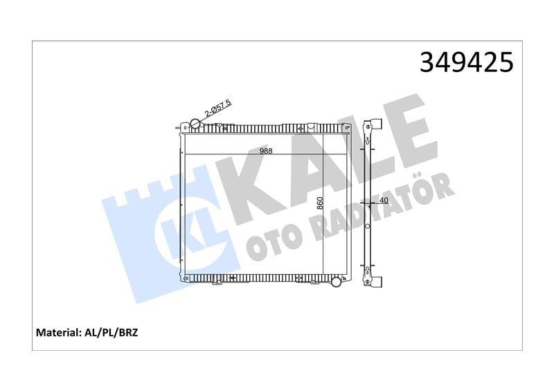 RADYATOR SCANIA SCANIA P,G,R,T SERİSİ P230-620 G27 0-490 R340-730 T420-500 04=> (MT) (ÇERÇEVESİZ) AL/BRZ 860×988×40