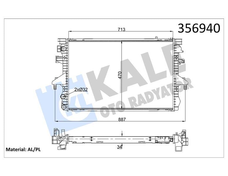 RADYATÖR VOLKSWAGEN TRANSPORTER V MULTIVAN V 1.9TD I 2.0 03<09 (MT) (AC/NAC) [34MM] AL/MKNK