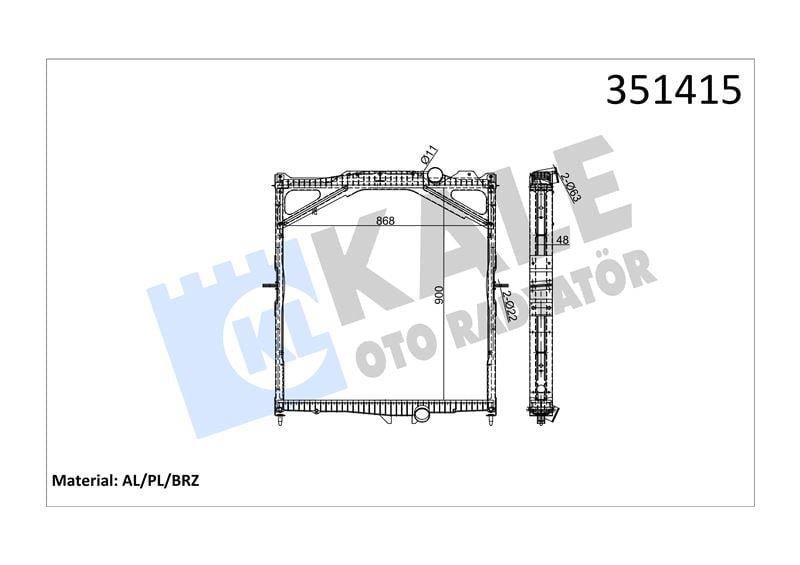 RADYATOR VOLVO TRUCKS VOLVO FH12 380-520 93=> FH16 550/610 03=> NH12 380/420 99=> (MT) (ÇERÇEVELİ) AL/BRZ 900×868×48