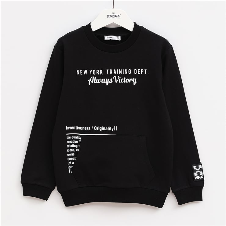 Erkek Çocuk Bisiklet Yaka Şardonlu Uzun Kol Kalın Sweatshirt - 16015