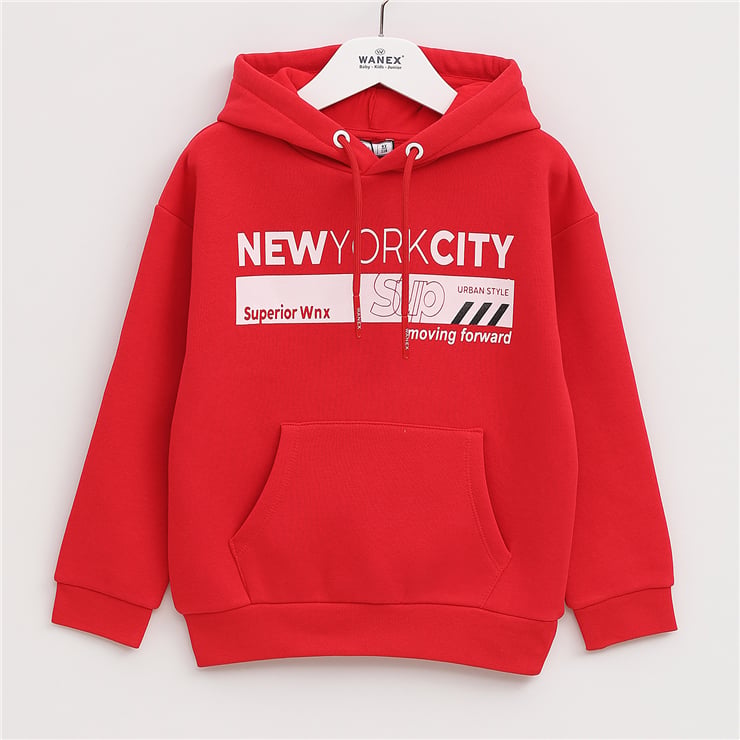 Erkek Çocuk Uzun Kol Kalın Kapüşonlu Sweatshirt - 16113