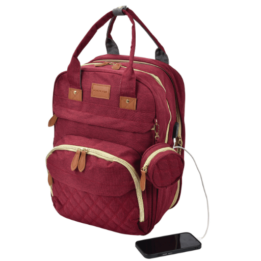 Boule De Petite Mother-Baby Backpack - Burgundy 