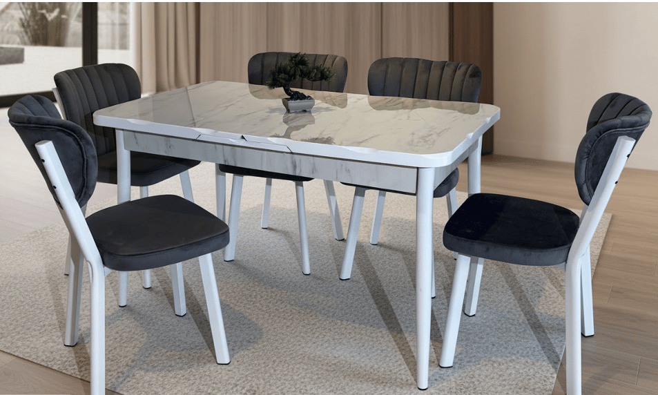 Rubi Line Set 2007- 2007 Kelebek Masa Marmo MDF Glassmax / 4007 Damla Sandalye