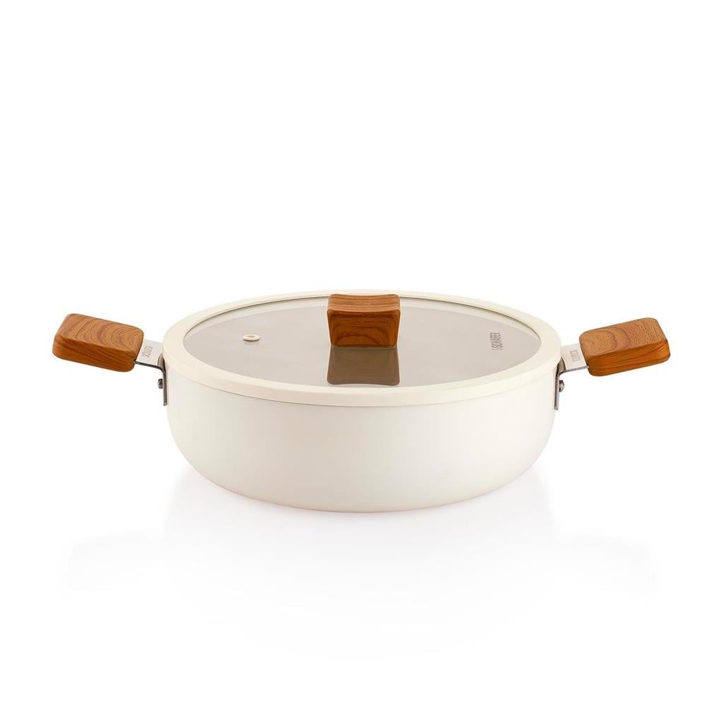 Schafer Ceramoni Seramik Basık Tencere 24 Cm-Krem