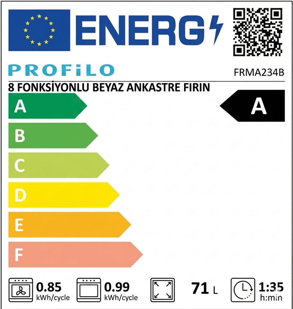 Profilo FRMA234B Beyaz 8 Fonksiyon Ankastre Fırın
