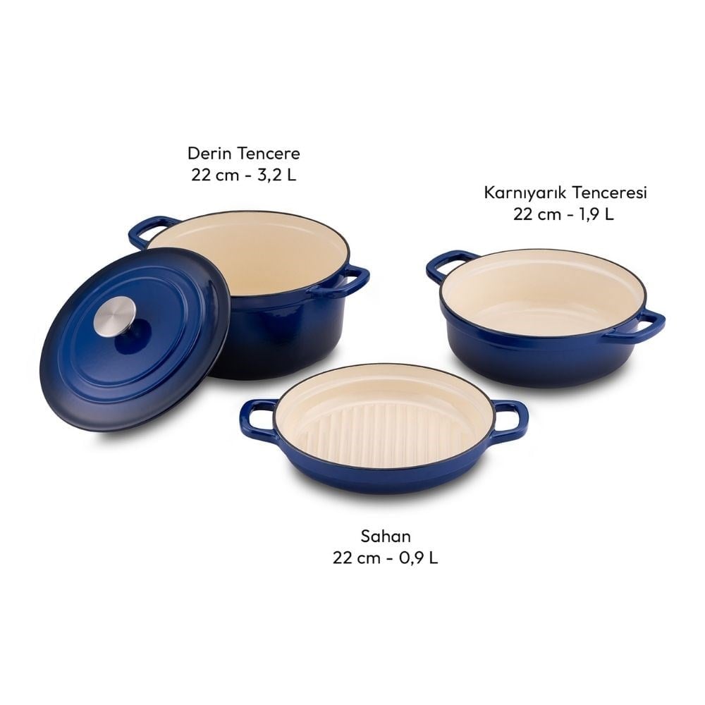 Emsan Fortino Cast Döküm Cream 4 Prç Tencere Seti Dark Blue