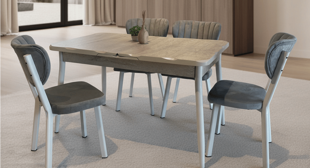 Rubi Line Set 2008- 2008 Kelebek Masa Traverten MDF / 4008 Damla Sandalye