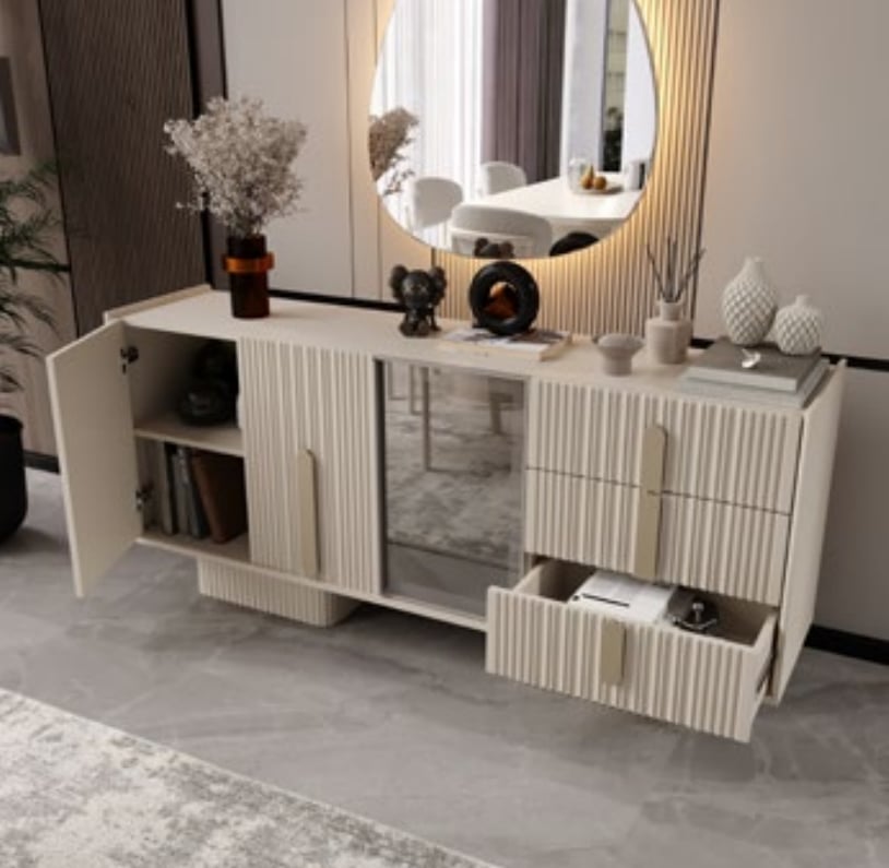 Nesa Menekşe Yemek Odası Takımı Konsol+Ayna+Masa+4 Sandalye