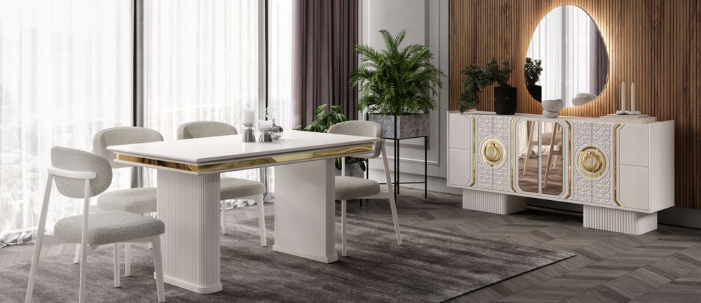 Nesa Orkide Yemek Odası Takımı Konsol+Ayna+Masa+4 Sandalye