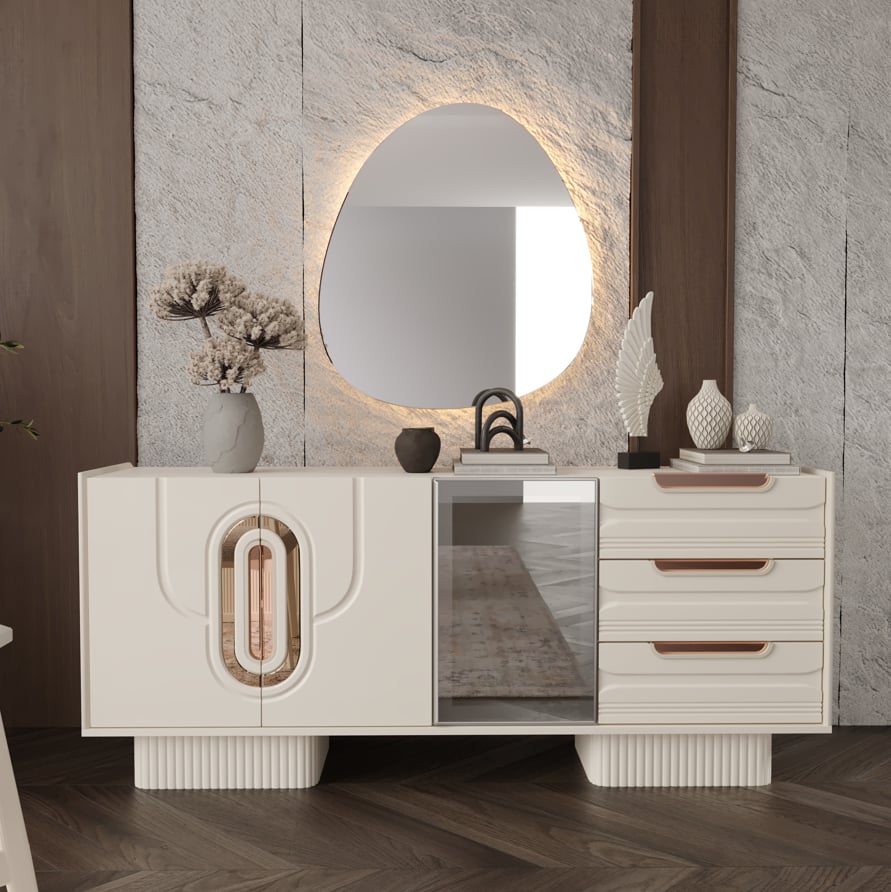 Nesa Manolya Yemek Odası Takımı Konsol+Ayna+Masa+4 Sandalye