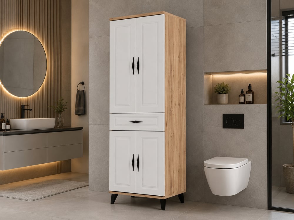 Levent Dlp.0001-216 4 Kapaklı 1 Çekmeceli Çok Amaçlı Dolap Meşe Beyaz