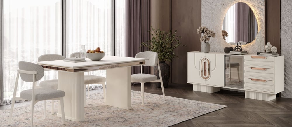Nesa Menekşe Yemek Odası Takımı Konsol+Ayna+Masa+4 Sandalye