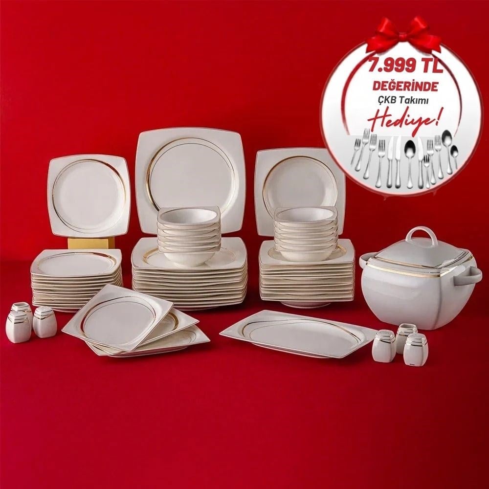 Emsan Hale Gold Fine Bone Yemek Takımı 60 Prç Kare