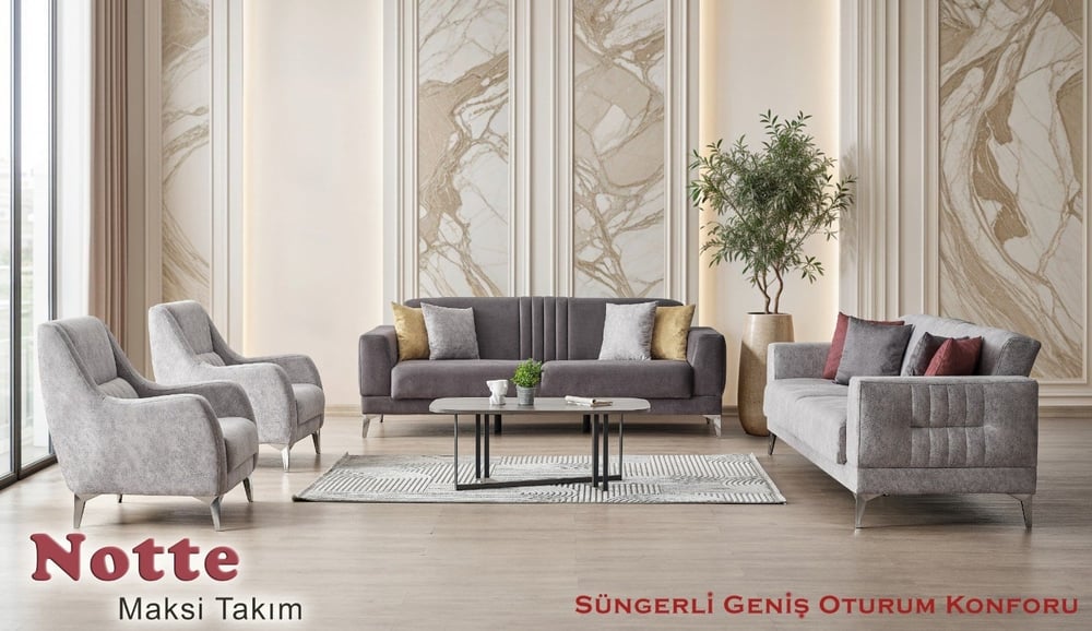 Pek İyi Notte Maxi Takım 3+3+1+1 Bahama Gri+ Antrasit