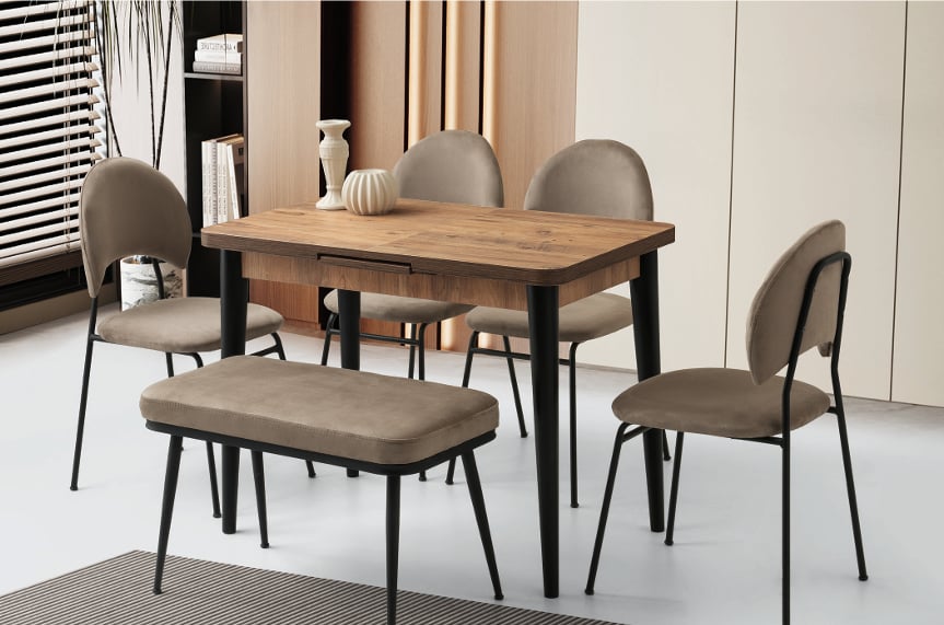 Rubi Line Set 3637-181 Silva Masa / 1375 Suna Sandalye / 476-3 75'lik Atlanta Sırtsız Bench