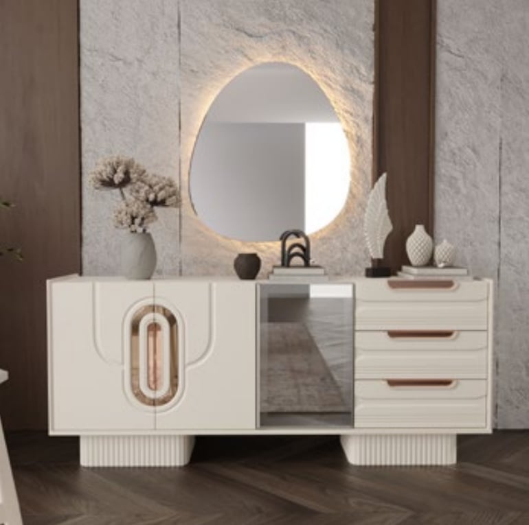 Nesa Defne Yemek Odası Takımı Konsol+Ayna+Masa+4 Sandalye
