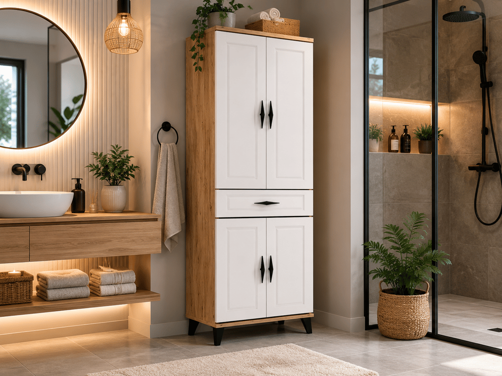 Levent Dlp.0001-216 4 Kapaklı 1 Çekmeceli Çok Amaçlı Dolap Meşe Beyaz