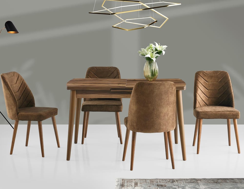 Rubi Line İnci Masa + Tutku 4 Sandalye  Takımı Kemence