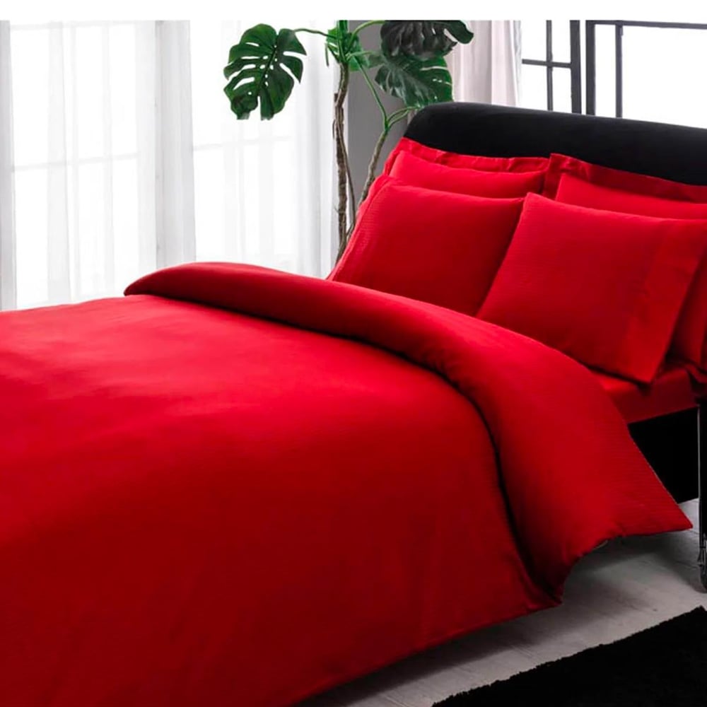 TAÇ PREMIUM BASIC  ÇİFT KİŞİLİK STRIPE KIRMIZI NEVRESİM TAKIMI