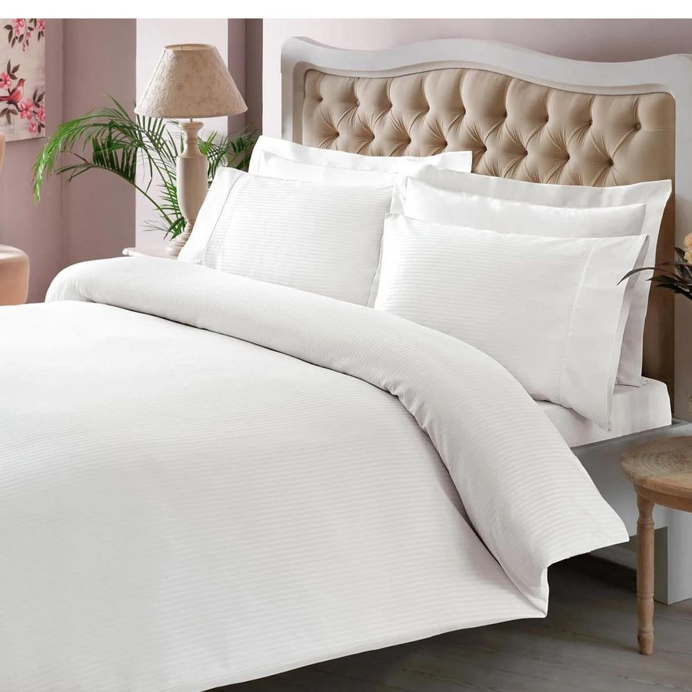 TAÇ PREMIUM BASIC  ÇİFT KİŞİLİK STRIPE BEYAZ NEVRESİM TAKIMI