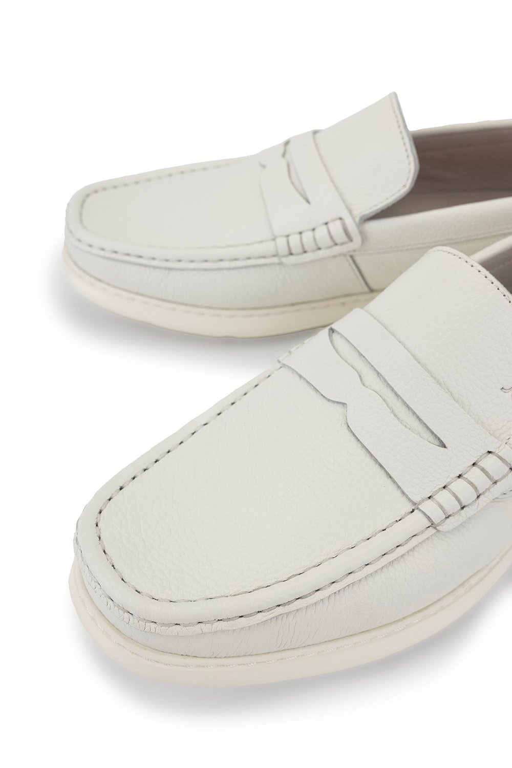 Tamer Tanca Erkek Hakiki Deri Kırık Beyaz Loafer Ayakkabı