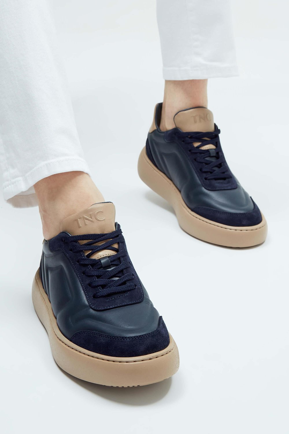 Tamer Tanca Erkek Hakiki Deri Lacivert\Vizon Sneakers & Spor Ayakkabı