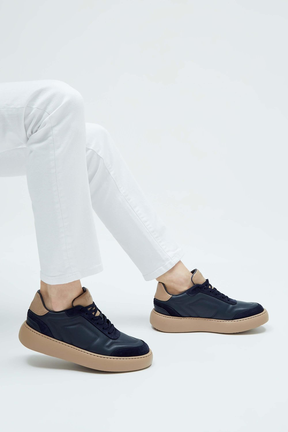 Tamer Tanca Erkek Hakiki Deri Lacivert\Vizon Sneakers & Spor Ayakkabı