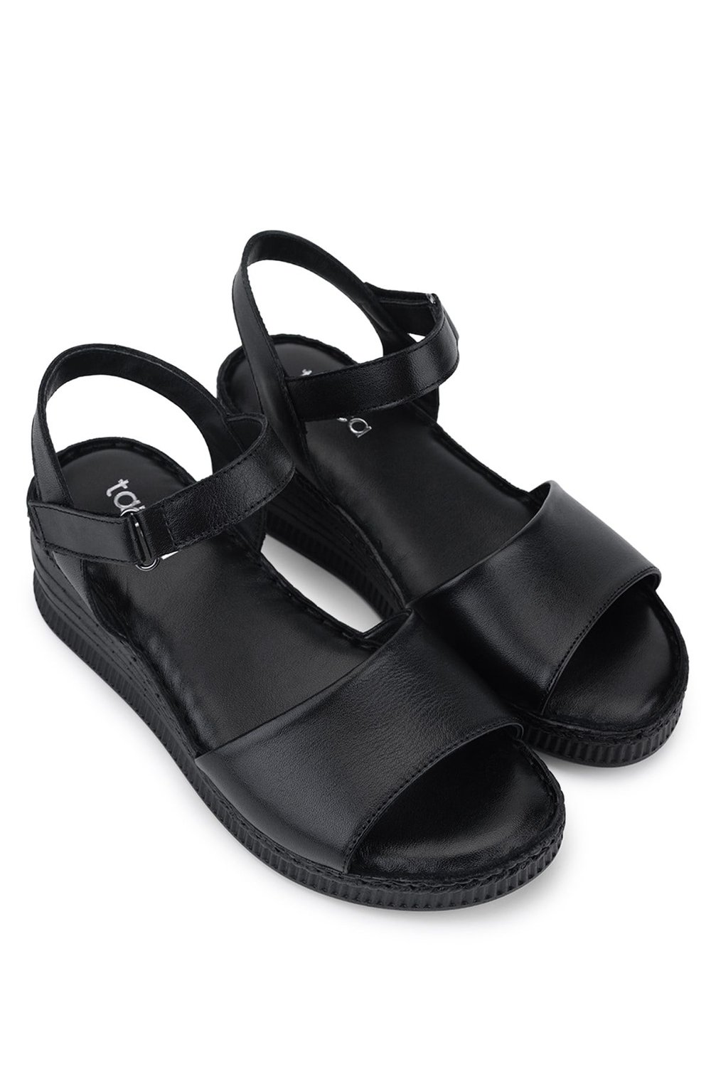 Tamer Tanca Kadın Hakiki Deri Siyah Deri Comfort Sandalet