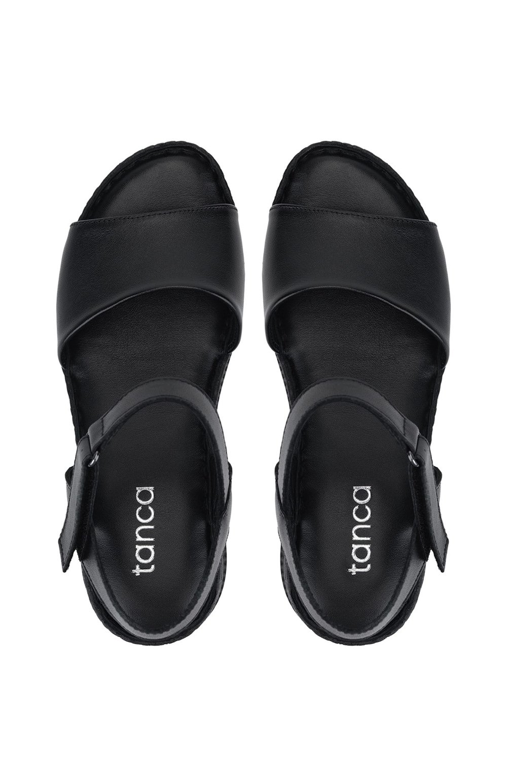 Tamer Tanca Kadın Hakiki Deri Siyah Deri Comfort Sandalet