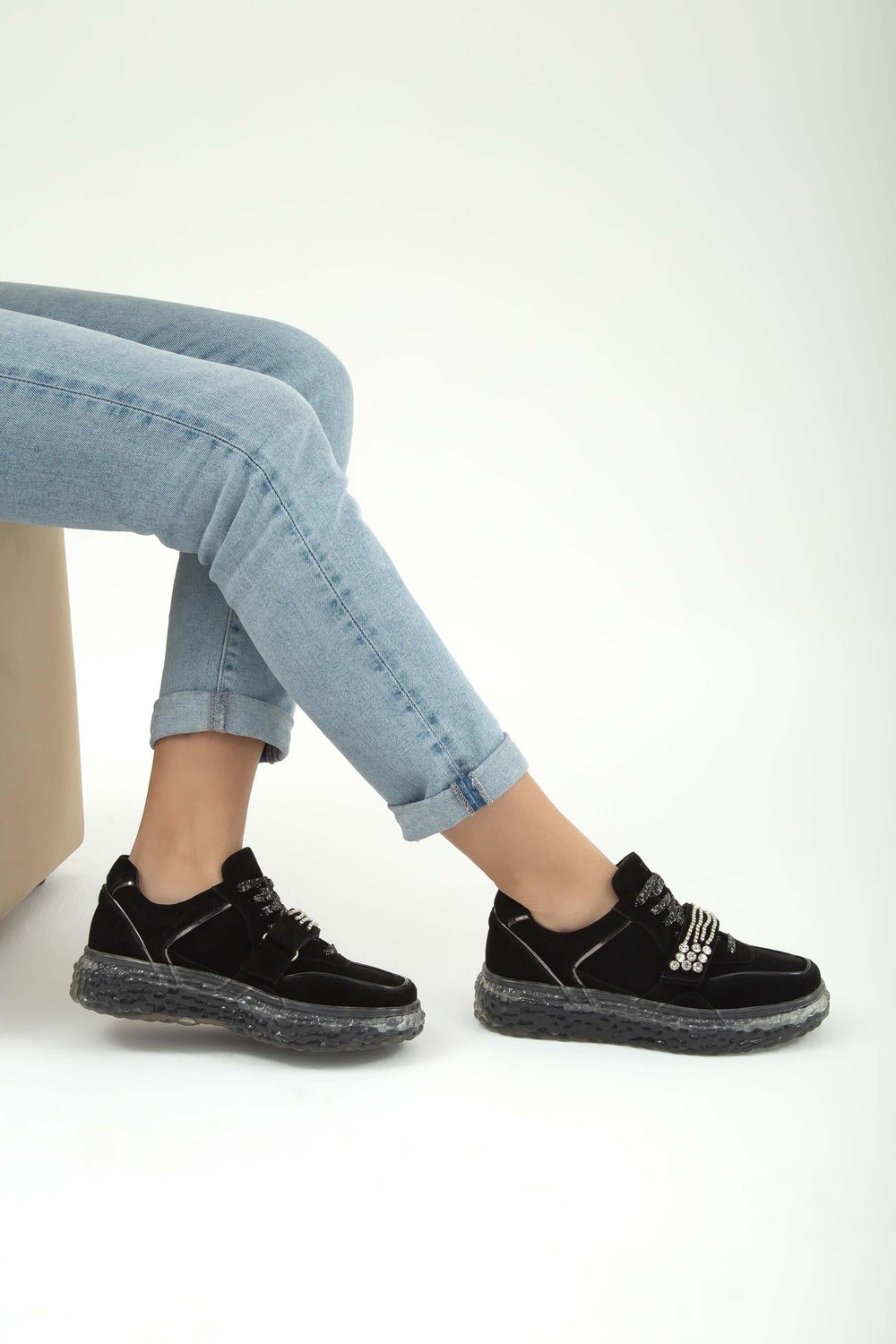 Tamer Tanca Kadın Hakiki Deri Siyah Süet Sneakers & Spor Ayakkabı