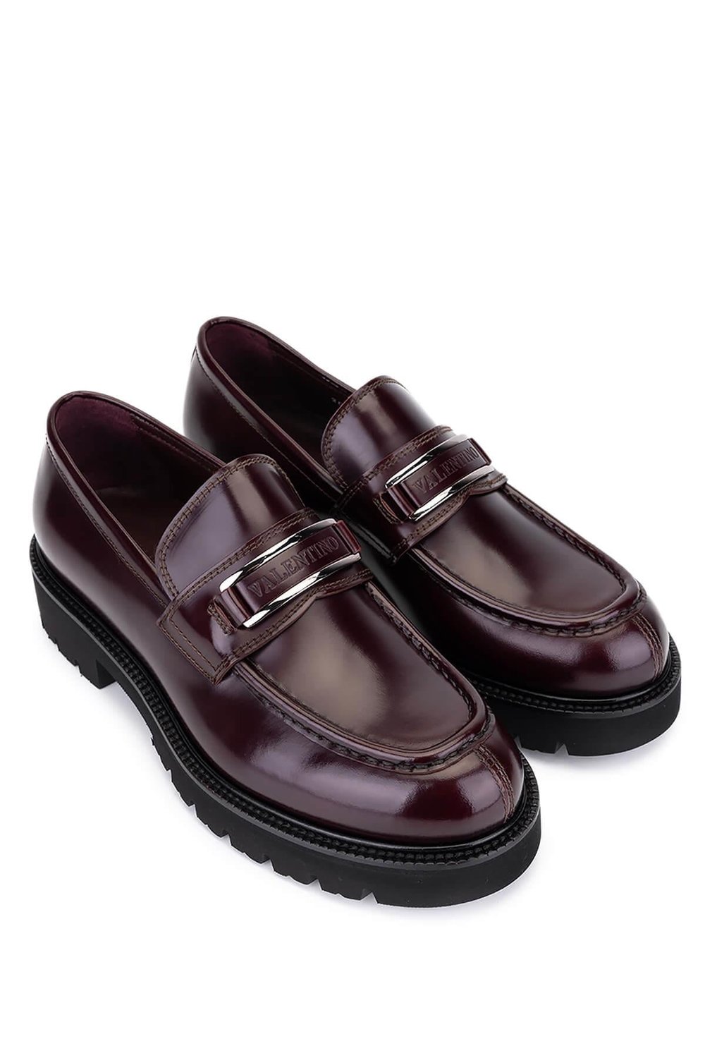 Valentino Erkek Hakiki Deri Bordo Loafer Ayakkabı