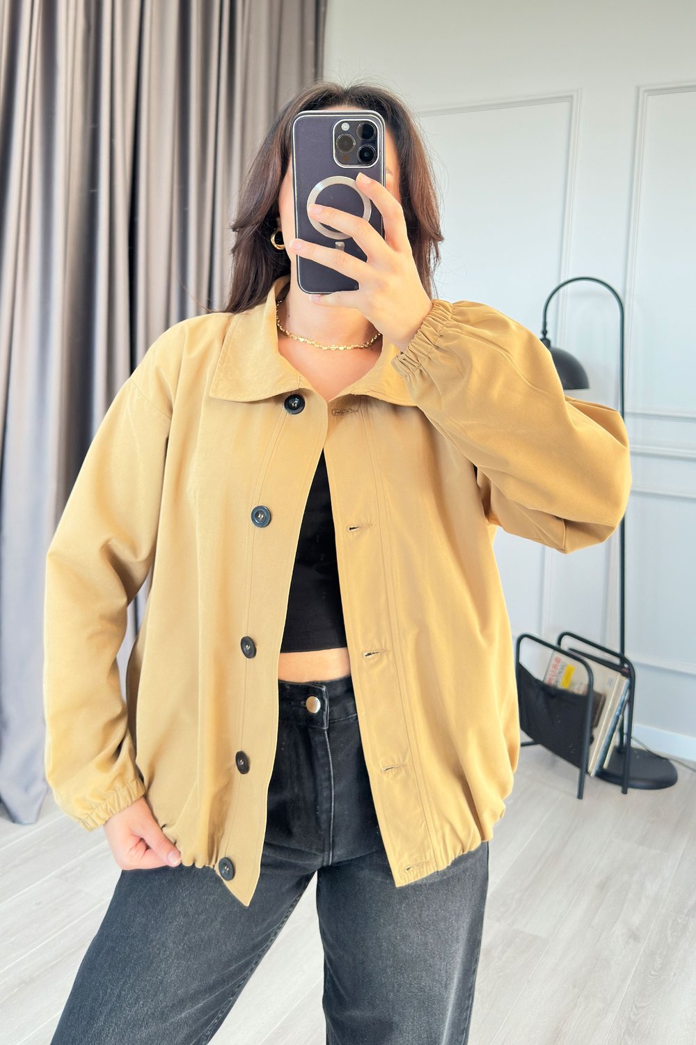 Balon Kısa Model Camel Trençkot